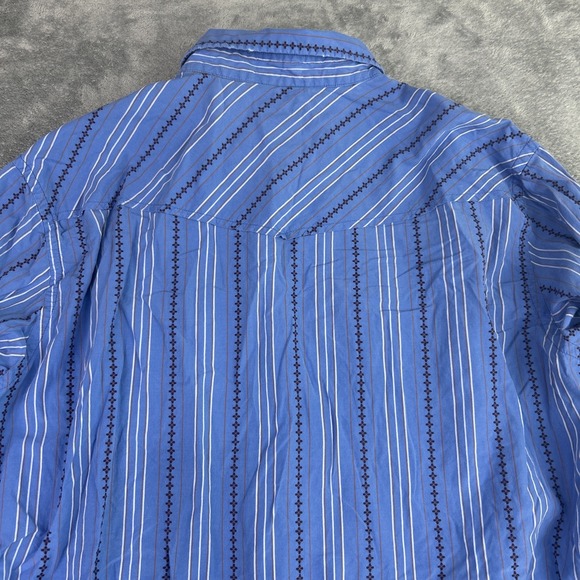 Fossil Vintage Fit Shirt XL Western Blue Brown Button Up Long Sleeve Pearl Snaps - Picture 4 of 11